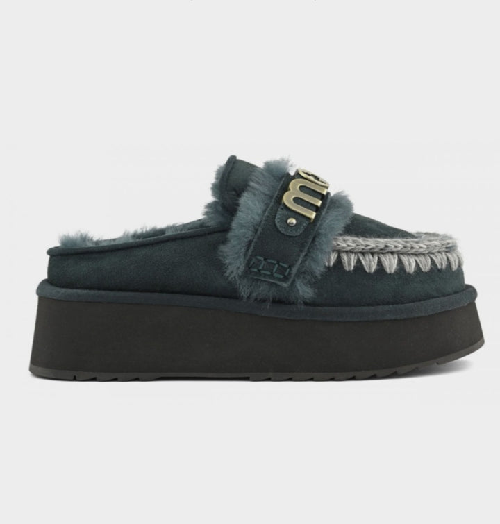 MOU Platform clog with strap logo Pine