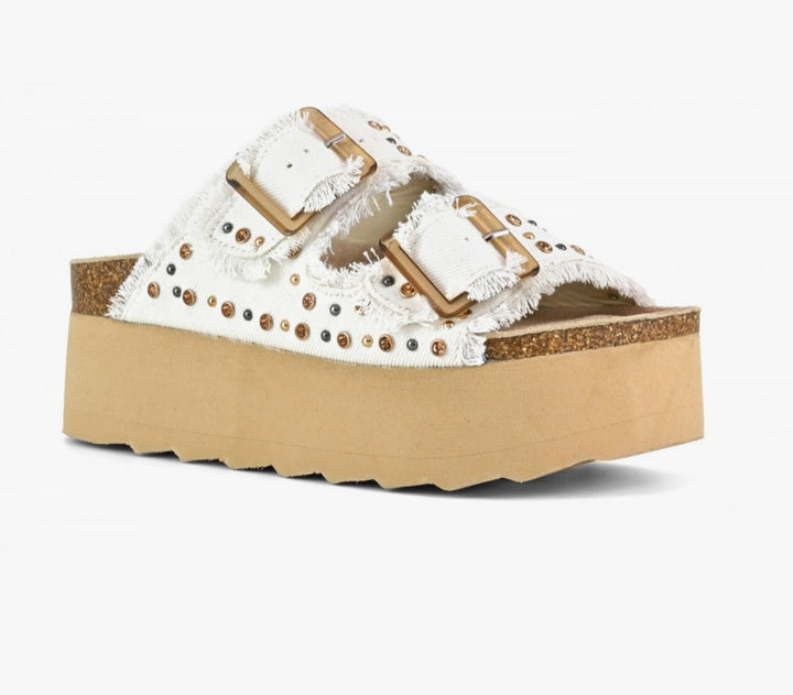 COLORS OF CALIFORNIA Denim Platform sandal with rhinestones ice