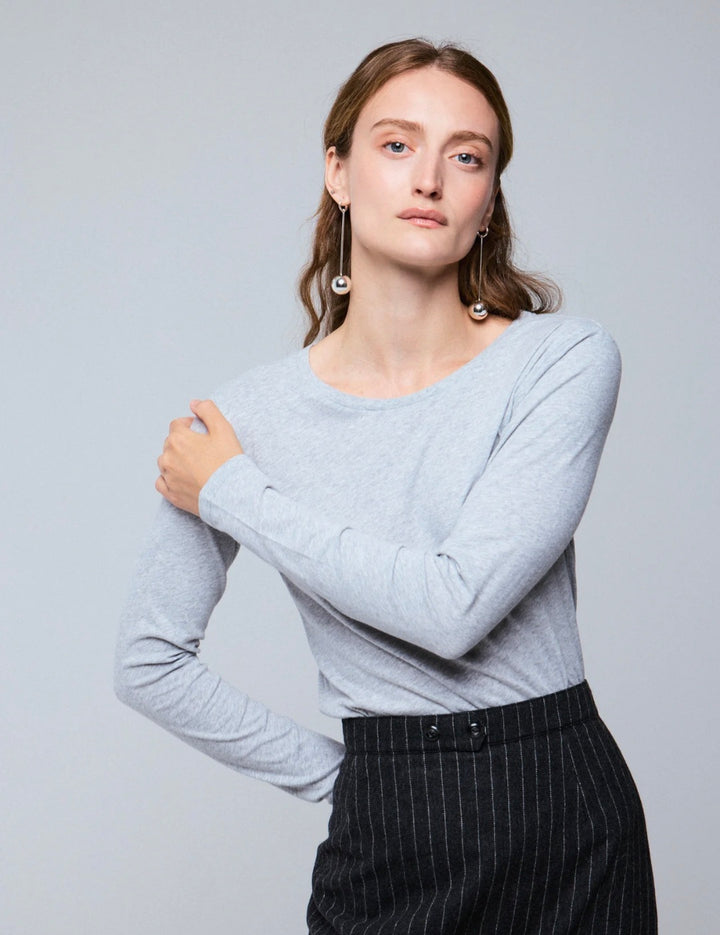 MAJESTIC FILATURES Long-Sleeve Cotton and Cashmere Crew Neck T-Shirt Grey