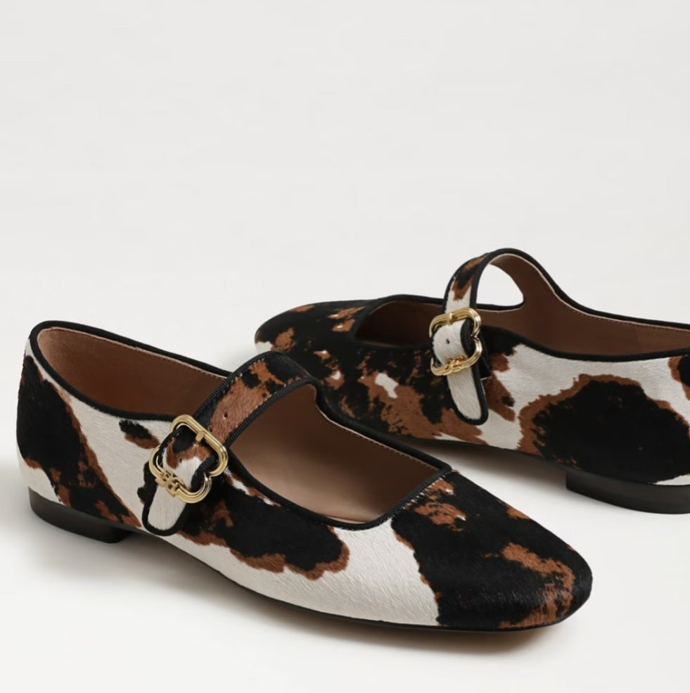 SAM EDELMAN Michaela Mary Jane Flat Cow Print Calf Hair