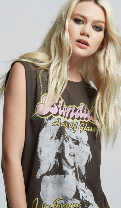 RECYCLED KARMA Blondie Unisex Heart of Glass Oversized Muscle Tee