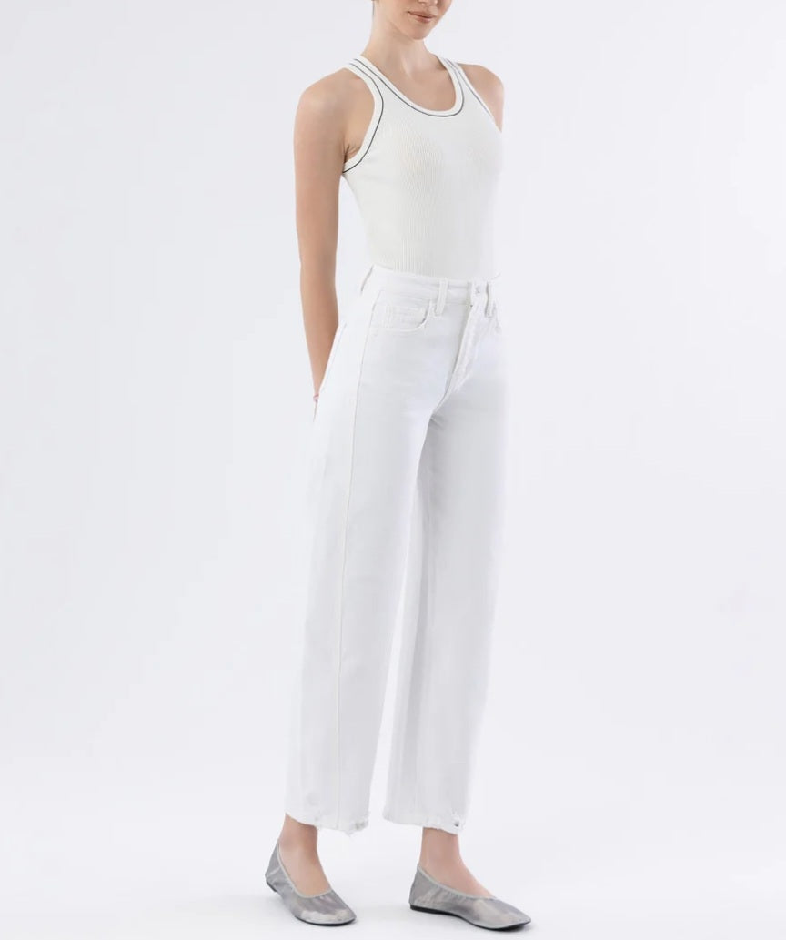 VERVET Optic White - Super High Rise Panel Barrel Jeans