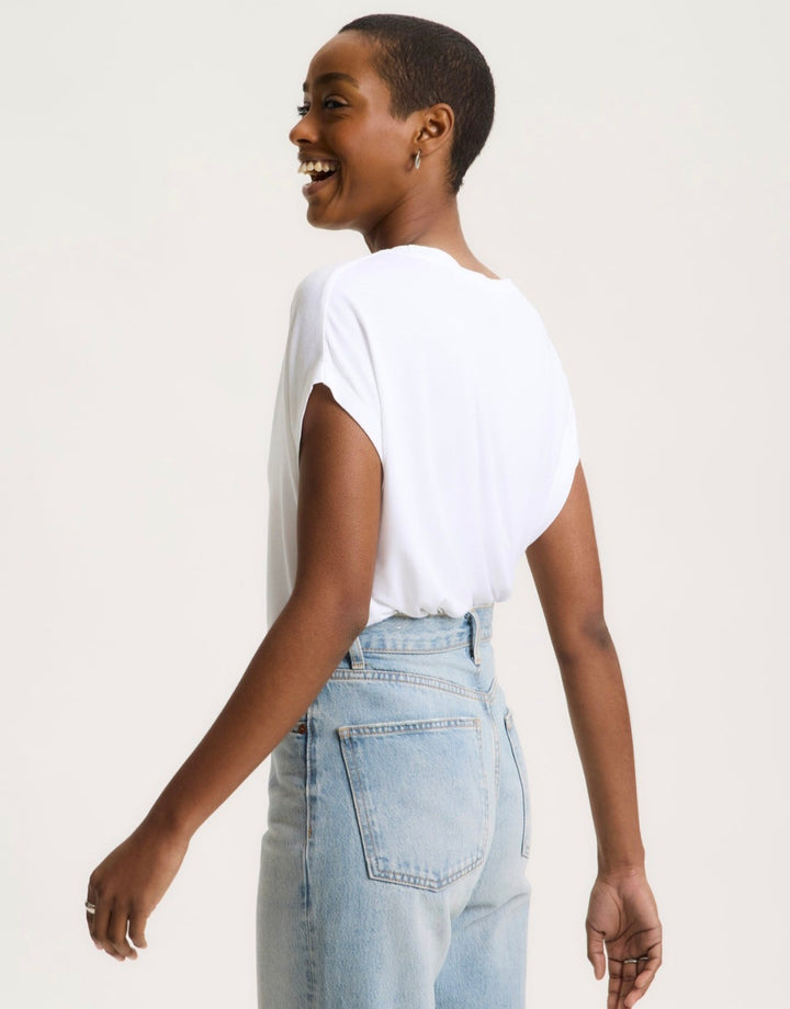 MAJESTIC FILATURES Oversized V Neck Tee White