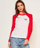 SUNDRY Heart Contrast Sleeve Tee in Flare Red