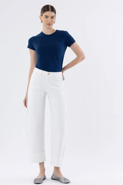 FLYING MONKEY Optic White - High Rise Cuffed Crop Barrel Jeans