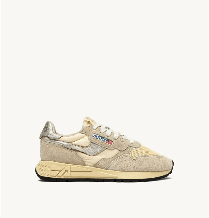 AUTRY REELWIND SNEAKERS IN NYLON SUEDE AND LEATHER  ECRU AND PLATINUM