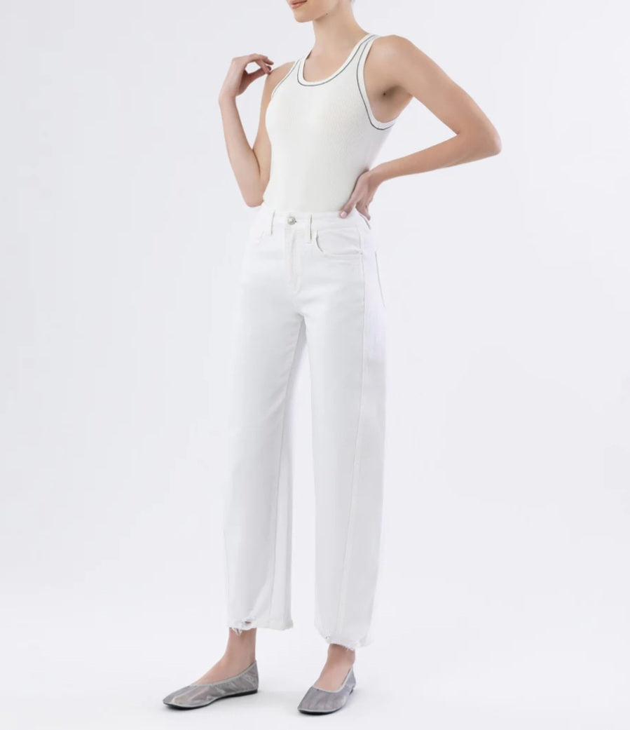 VERVET Optic White - Super High Rise Panel Barrel Jeans