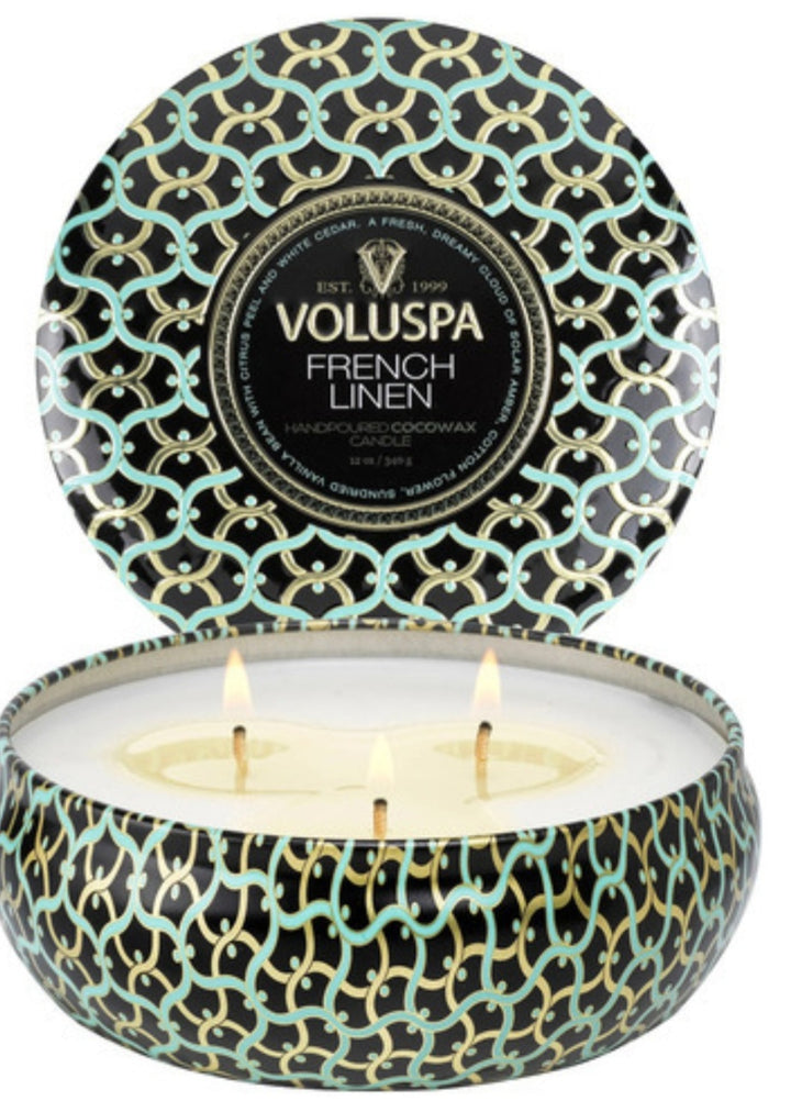 VOLUSPA French Linen 3 Wick Tin Candle