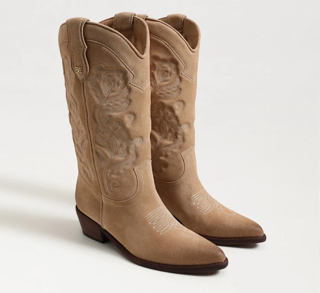 SAM EDELMAN RUE Western Boot In Cyprus Tan Suede