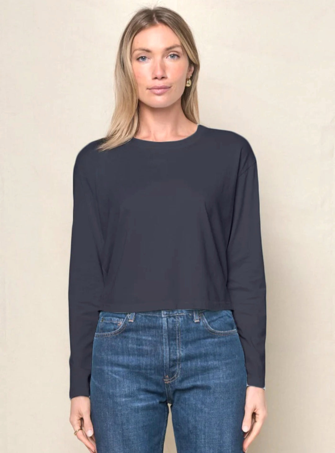 STATESIDE Cloud Jersey Long Sleeve Boxy Crew in Grey