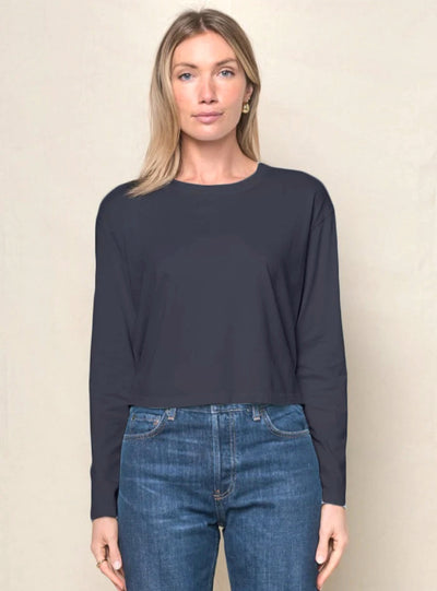 STATESIDE Cloud Jersey Long Sleeve Boxy Crew in Grey
