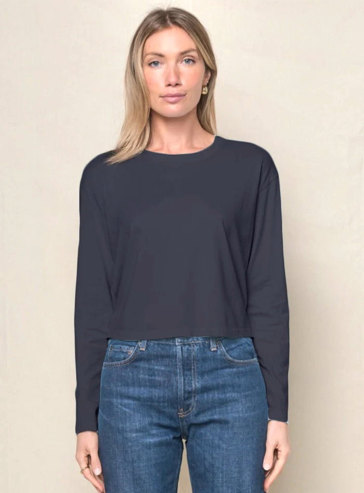 STATESIDE Cloud Jersey Long Sleeve Boxy Crew in Grey