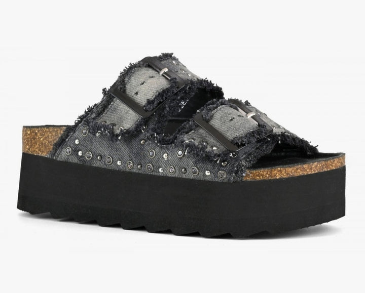 COLORS OF CALIFORNIA Denim Platform sandal with rhinestones black