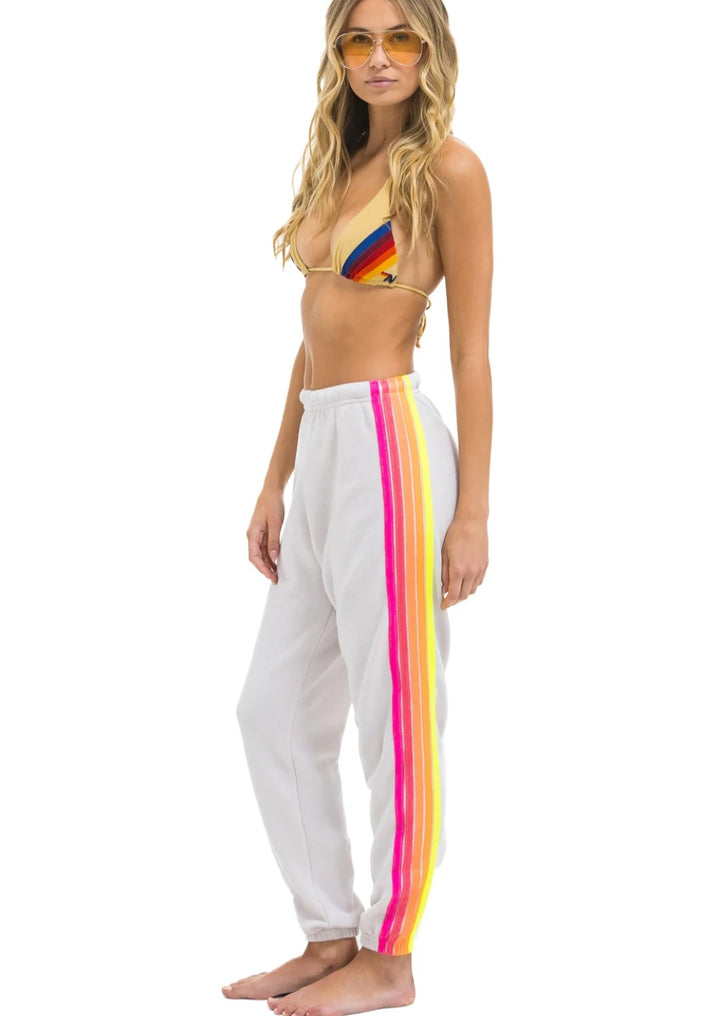 AVIATOR NATION 5 STRIPE SWEATPANTS - DOVE // NEON