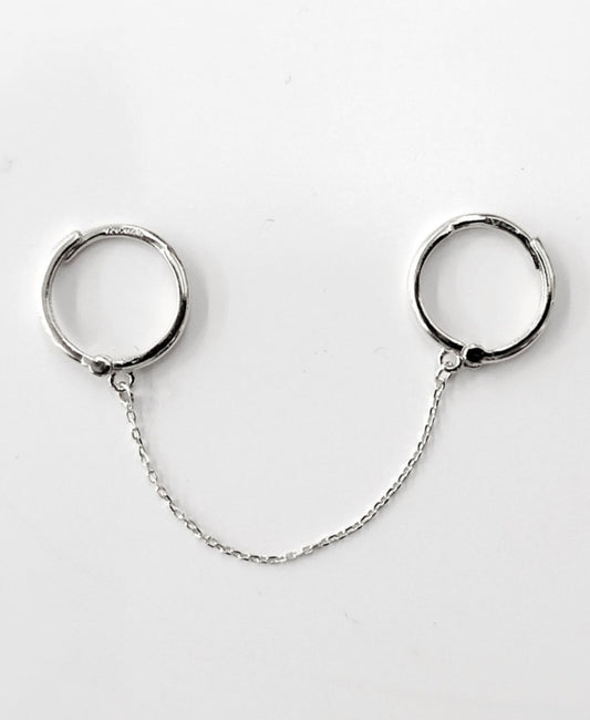 14K White Gold Helix Hoop with Chain – 11mm