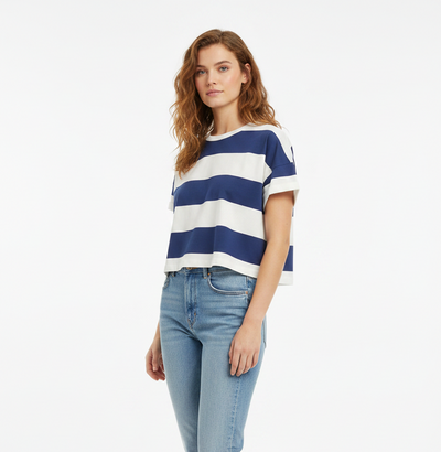 MAJESTIC FILATURES Boxy Tee Stripes White / Blue