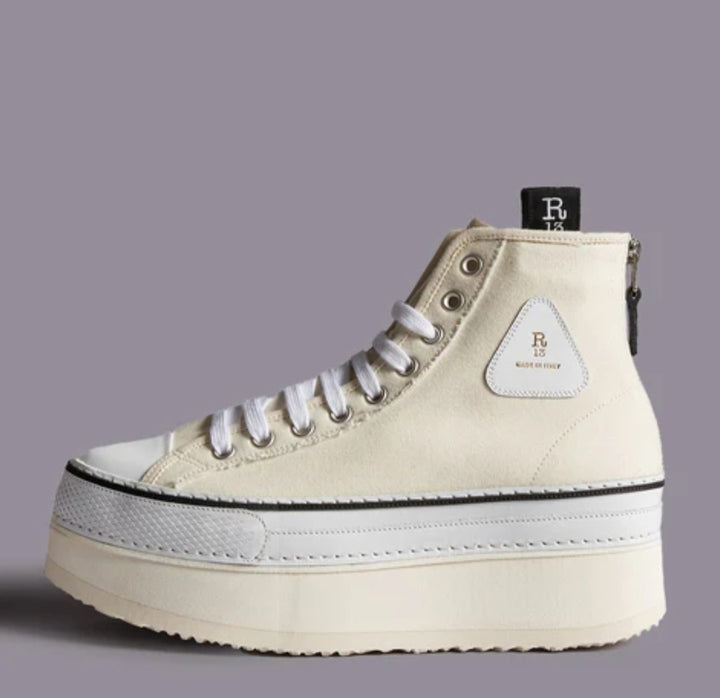 R13 COURTNEY PLATFORM HIGH TOP SNEAKER IN ECRU
