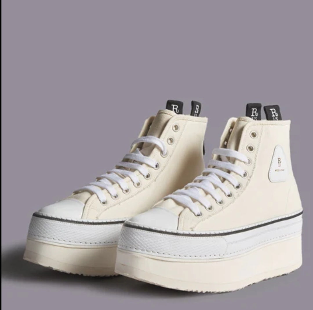 R13 COURTNEY PLATFORM HIGH TOP SNEAKER IN ECRU