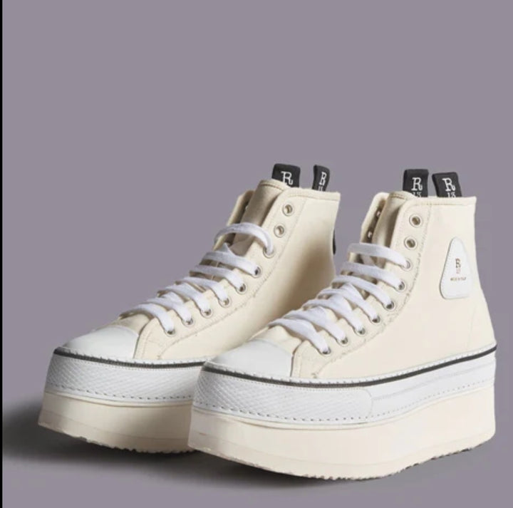 R13 COURTNEY PLATFORM HIGH TOP SNEAKER IN ECRU