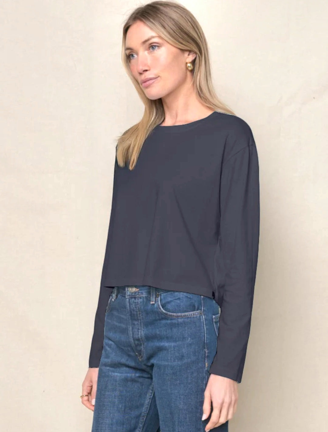 STATESIDE Cloud Jersey Long Sleeve Boxy Crew in Grey