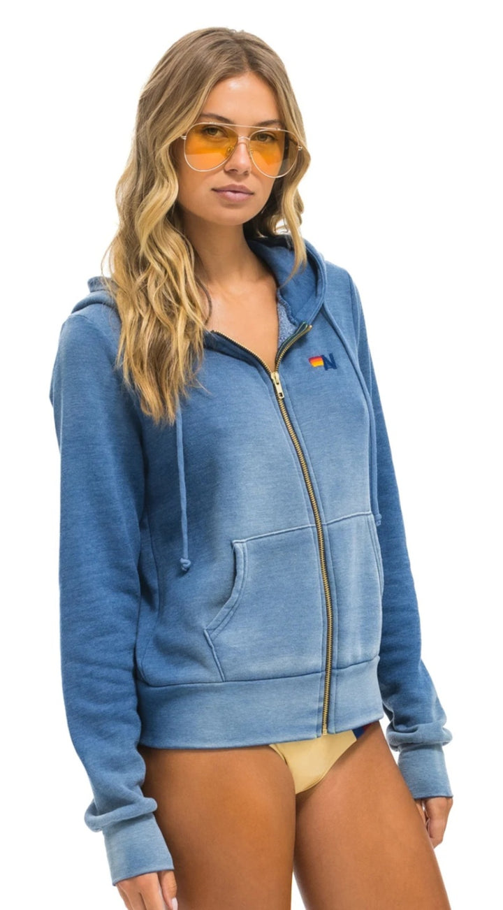 AVIATOR NATION ESSENTIAL ZIP HOODIE - FADED WATER