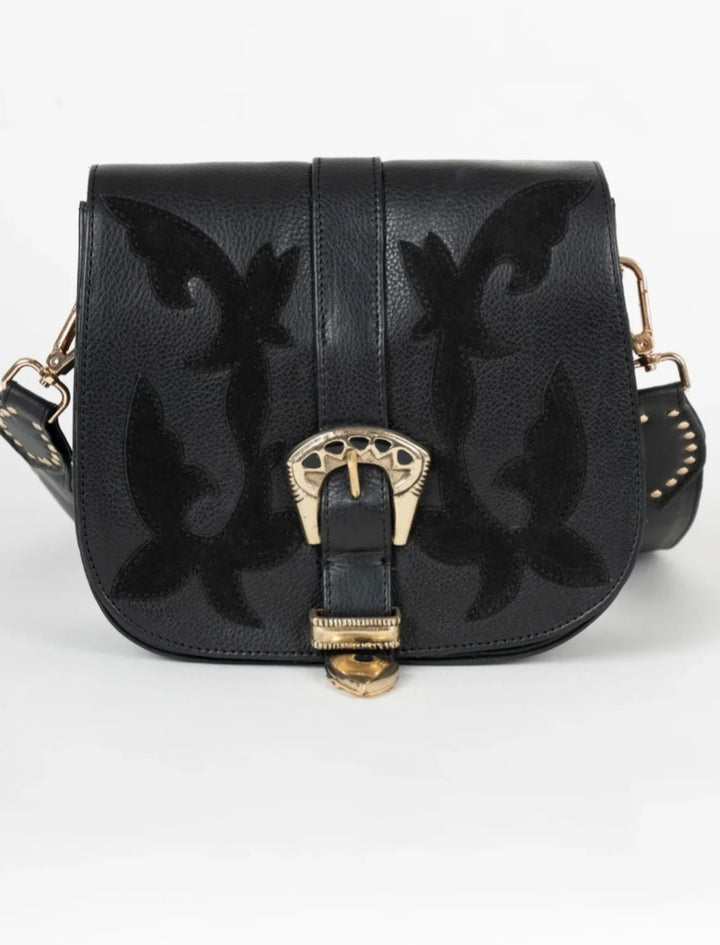 PITI CUITI BANDOLERA SHOULDER BAG Black Suede