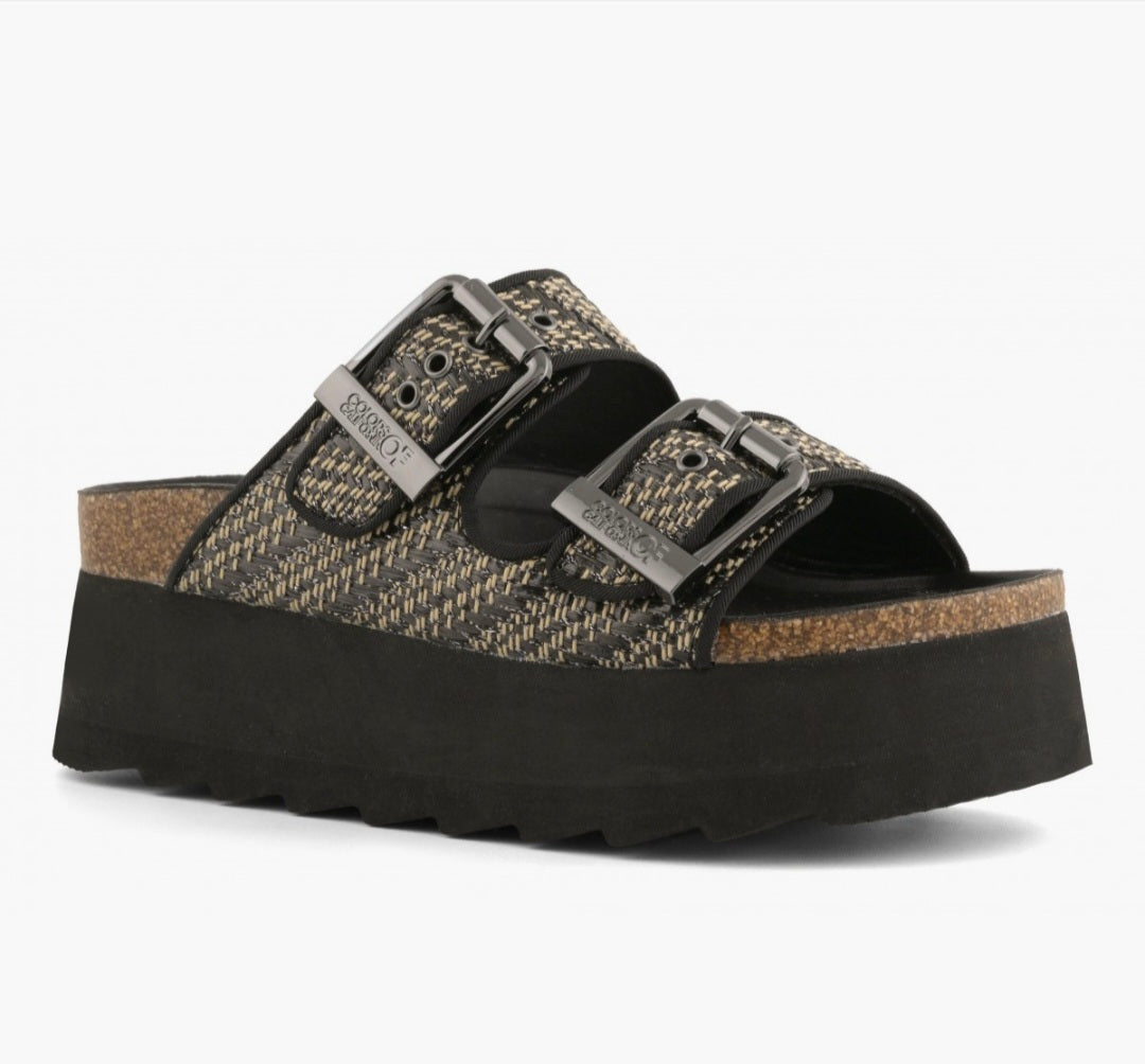 COLORS OF CALIFORNIA IRVI Black Metallic raffia platform