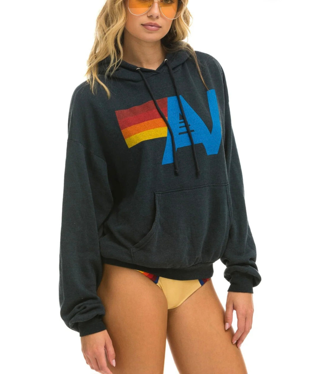 AVIATOR NATION LOGO PULLOVER RELAXED HOODIE - CHARCOAL