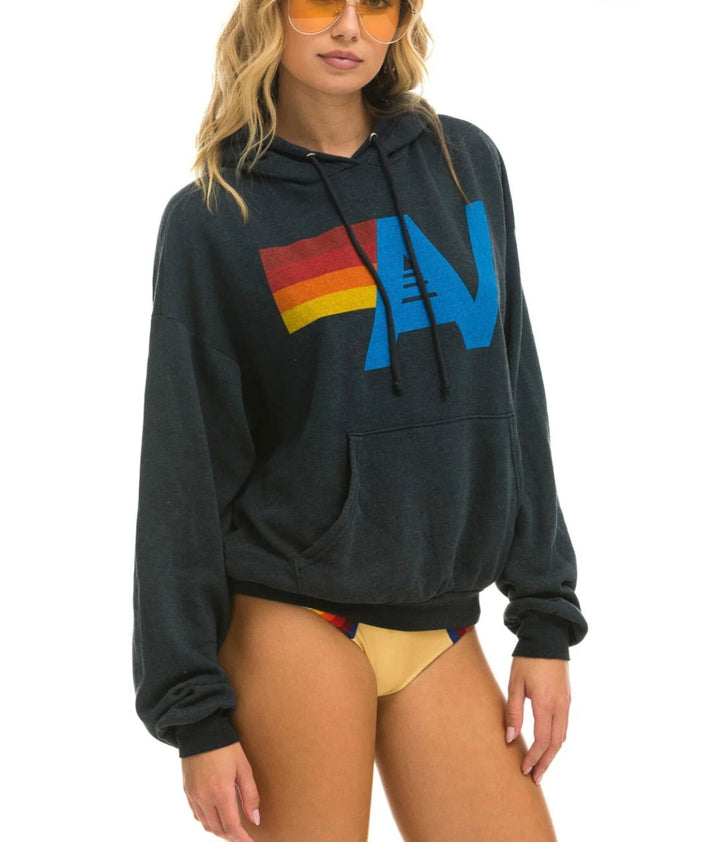 AVIATOR NATION LOGO PULLOVER RELAXED HOODIE - CHARCOAL