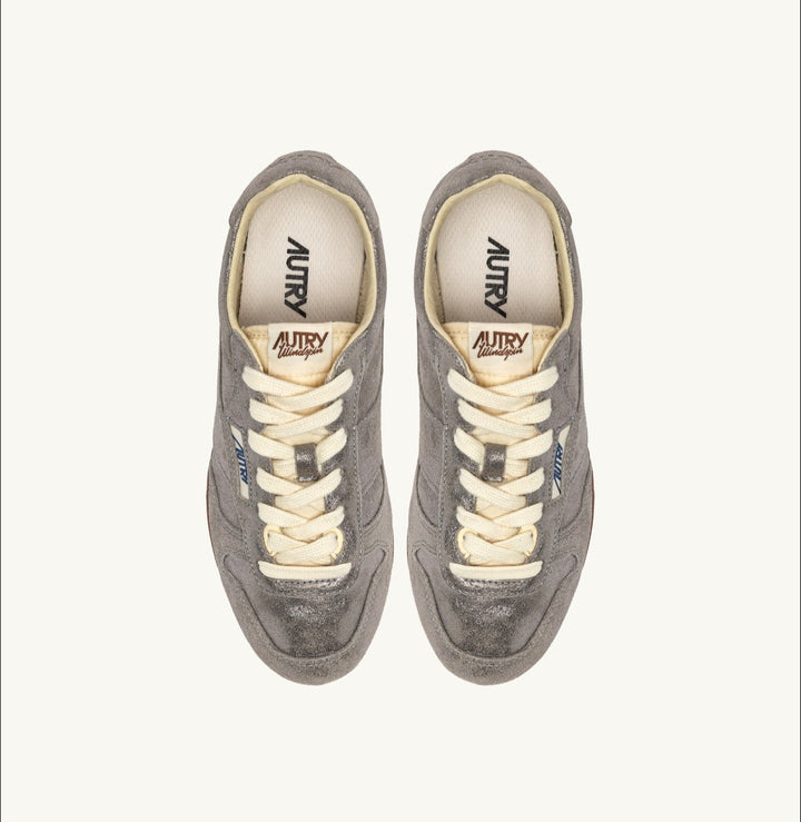 AUTRY WINDSPIN SNEAKERS IN GLITTER SILVER SUEDE