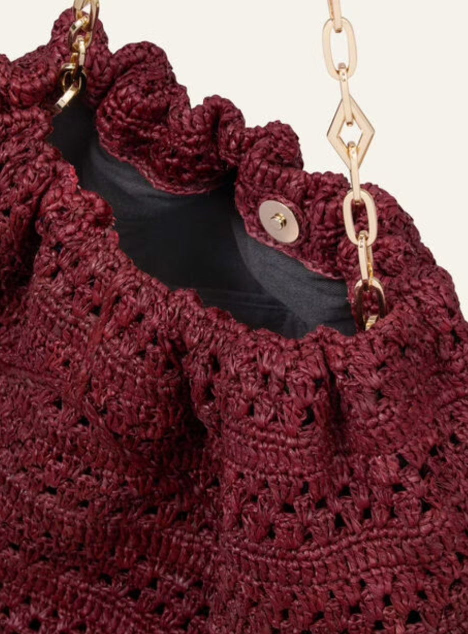 BA&SH JUNE TOTE BAG Burgundy Raffia
