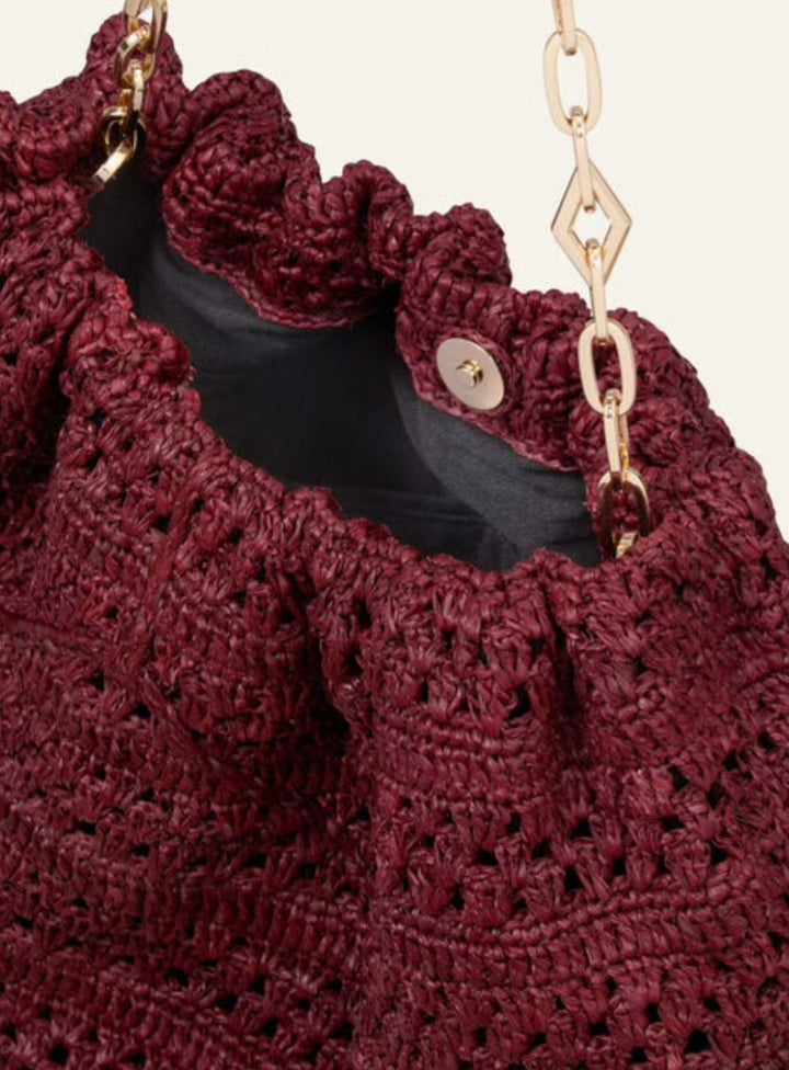 BA&SH JUNE TOTE BAG Burgundy Raffia