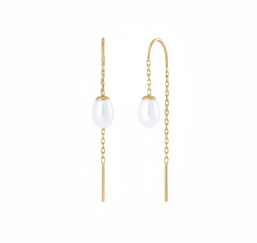 14K Gold Chain Earring with Natural Pearl