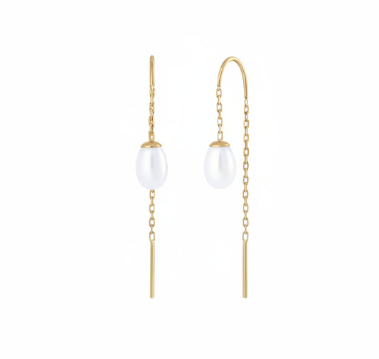14K Gold Chain Earring with Natural Pearl