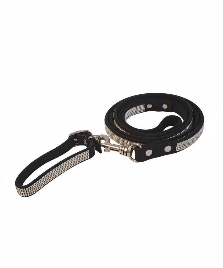 SMALL DOG RHINESTONE LEASH Silver/ Black