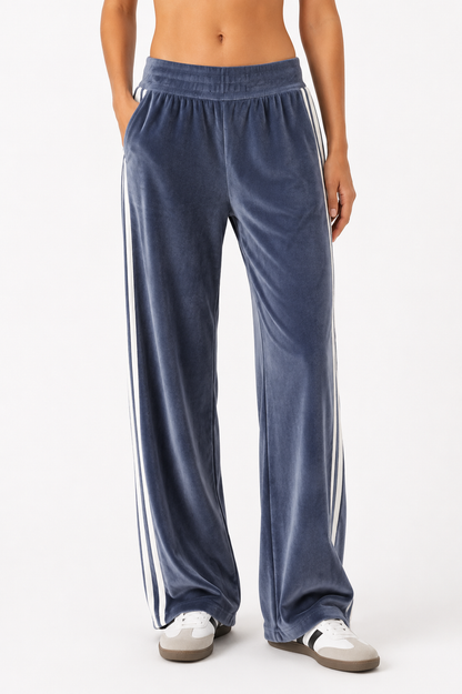 MAJESTIC FILATURES Velvet Wide-Leg Track Pants Windy blue
