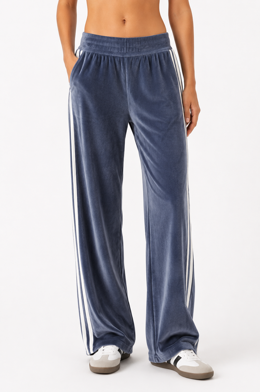 MAJESTIC FILATURES Velvet Wide-Leg Track Pants Windy blue