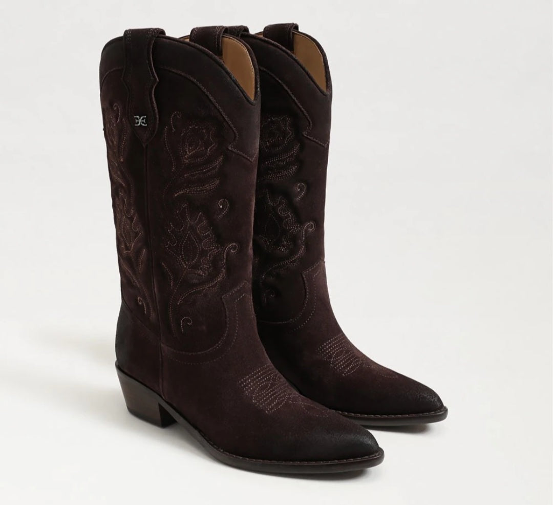 SAM EDELMAN RUE Western Boot In Cafe Noir Suede