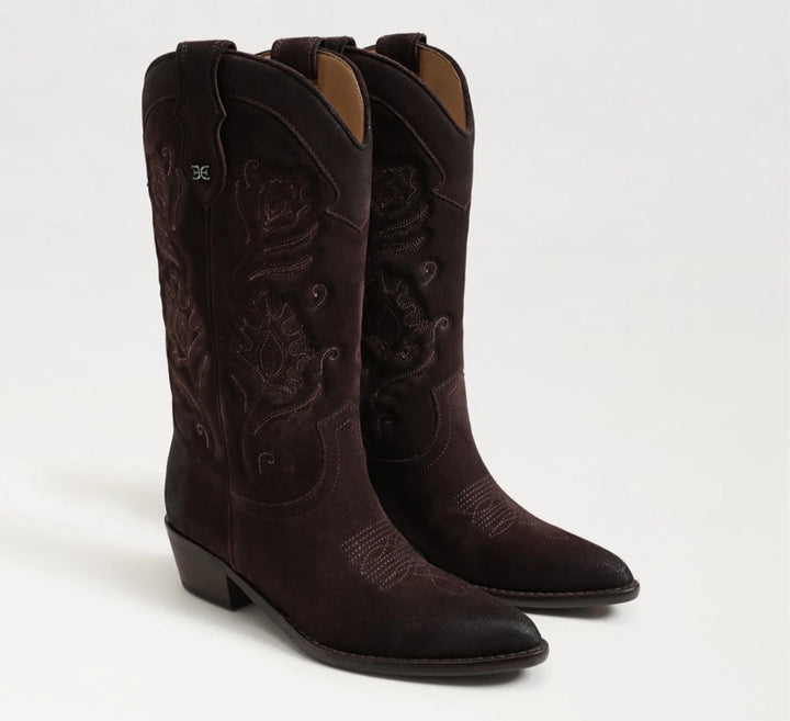 SAM EDELMAN RUE Western Boot In Cafe Noir Suede