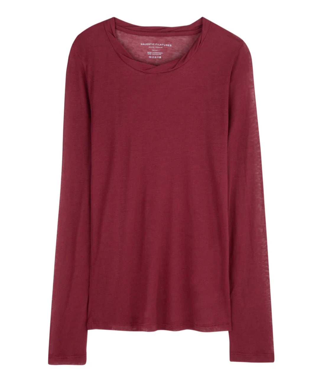 MAJESTIC FILATURES Long-Sleeve Sheer Crew Neck T-Shirt Plum