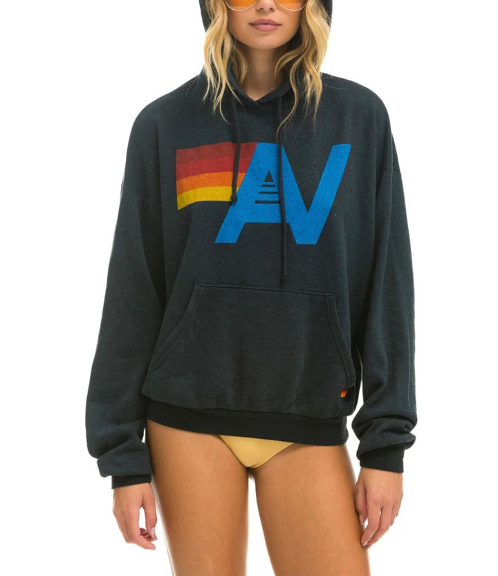 AVIATOR NATION LOGO PULLOVER RELAXED HOODIE - CHARCOAL