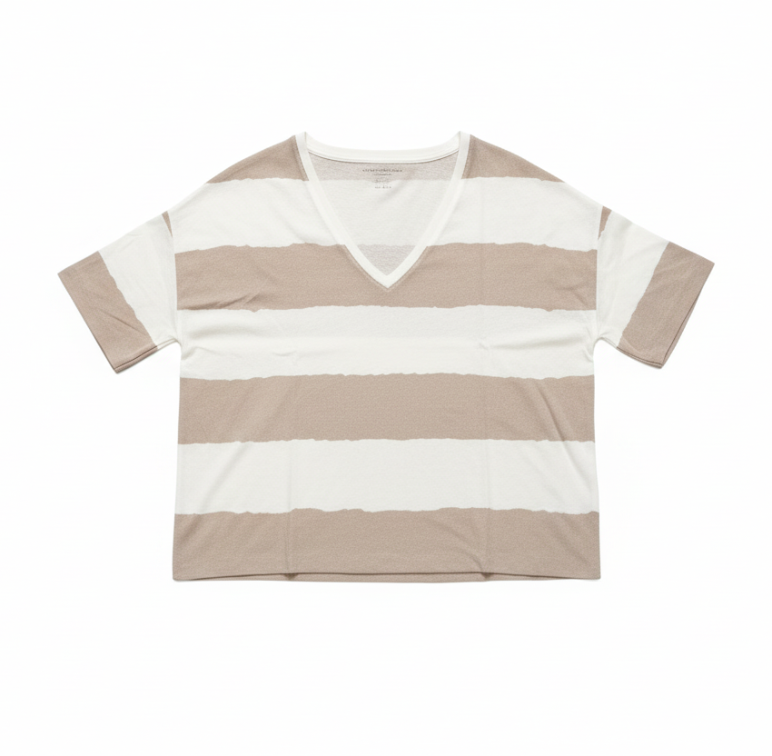 MAJESTIC FILATURES V Neck Tee Stripes White / Desert