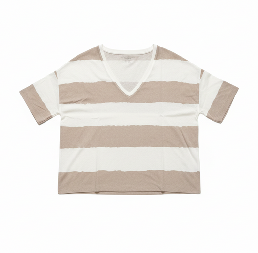 MAJESTIC FILATURES V Neck Tee Stripes White / Desert