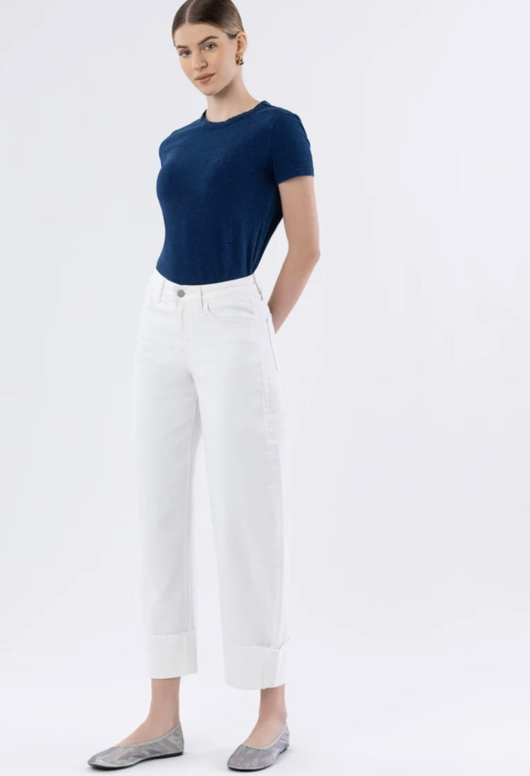 FLYING MONKEY Optic White - High Rise Cuffed Crop Barrel Jeans