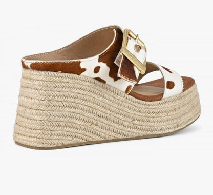 COLORS OF CALIFORNIA Jute wedge sandal in pony hair cow print