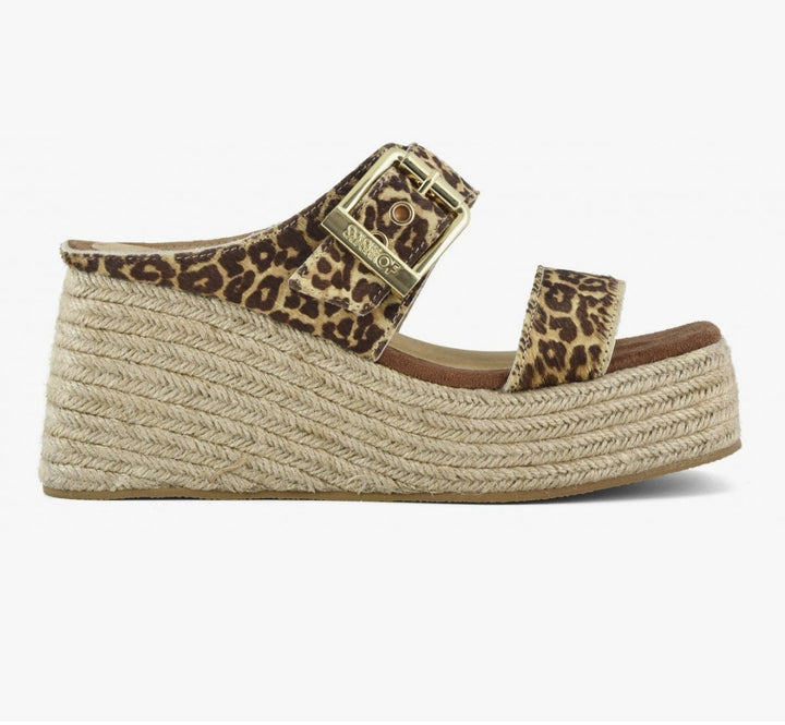 COLORS OF CALIFORNIA Jute wedge sandal in pony hair leopard