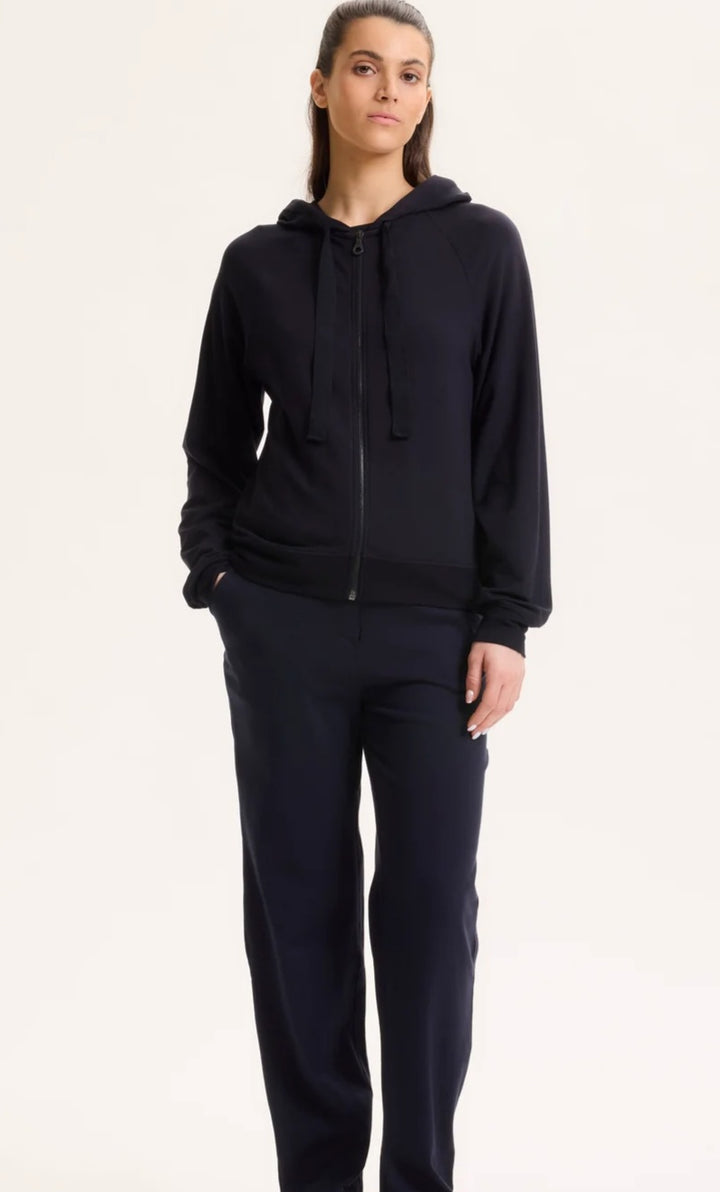 MAJESTIC FILATURES Black hooded sweatshirt with long Raglan sleeves in Viscose / Elastane