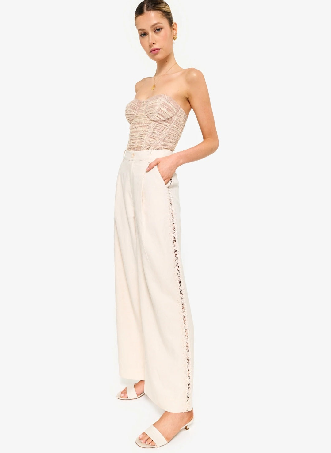CAMI NYC Rozana Strapless Lace Corset Bodysuit Bone