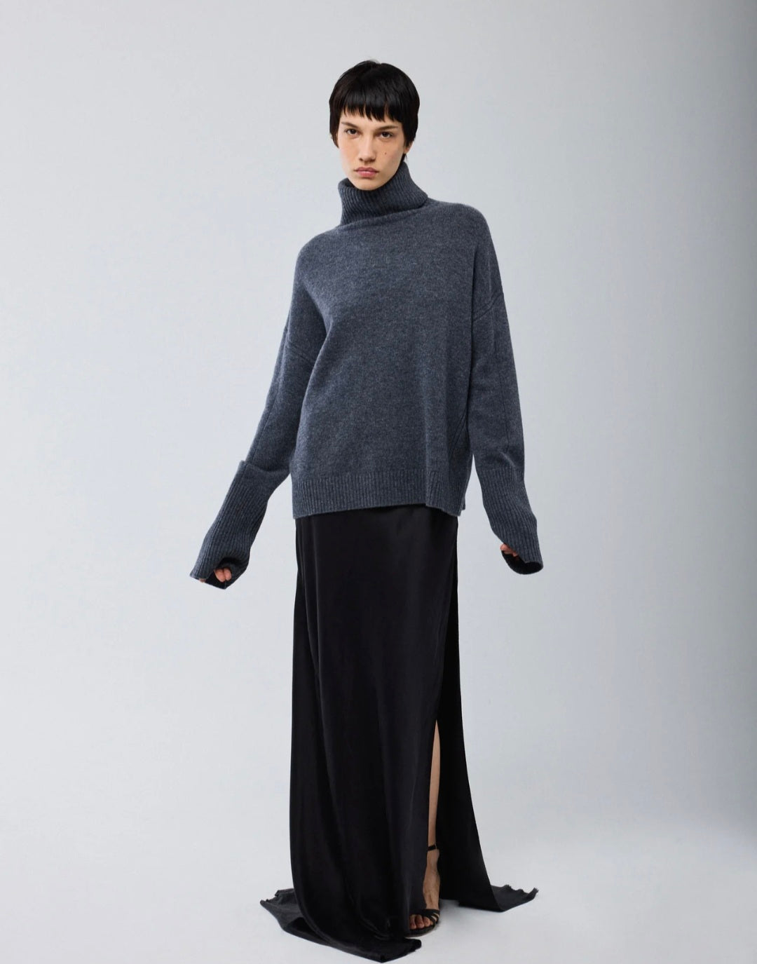 MAJESTIC FILATURES Merino Wool Turtleneck Sweater Grey