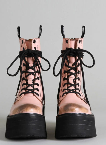 R13 DOUBLE STACK BOOT Pink Leather